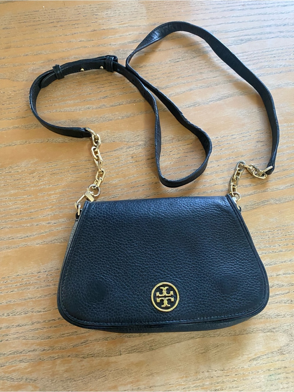 Tory Burch Everly Black Pebbled Leather Flap Saddle Bag